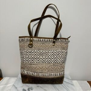 Myra bags Brown Patterned Tote Bag